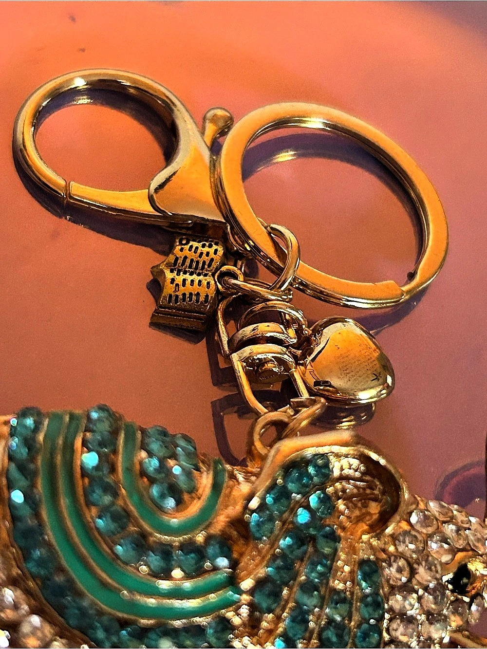 Elephant Rhinestone Keychain Gold Turquoise New - Picture 3 of 6